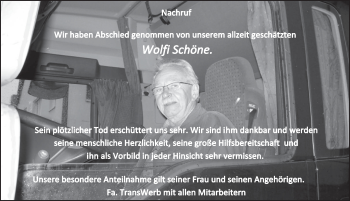 Traueranzeige von Wolfi Schöne von Pegnitz-Zeitung